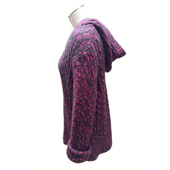 Cabelas Burgundy Black Button Up Hooded Sweater Cozy Knit Cotton Blend Warm Styl - Picture 2 of 9